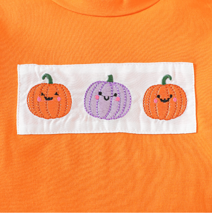 Halloween Cute Pumpkin Embroidered Flared Pants Suit