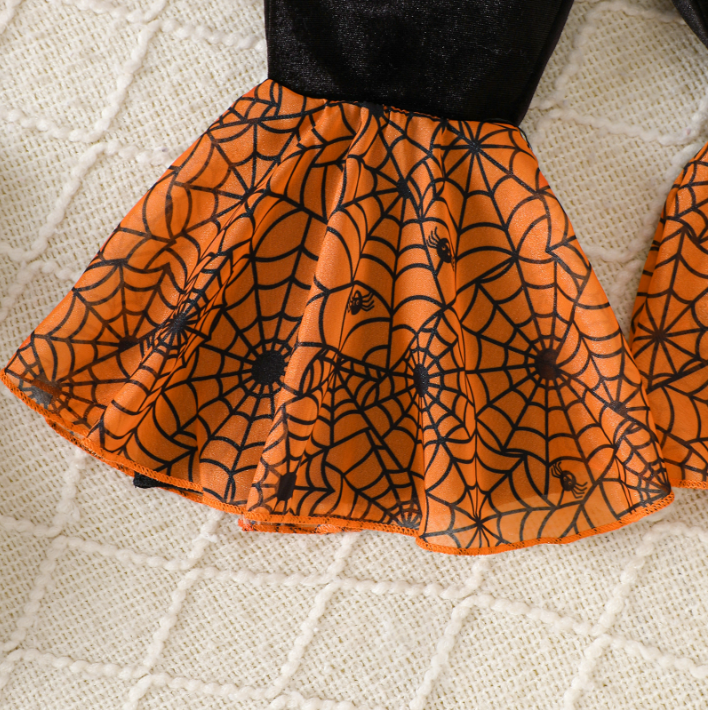 Halloween Cute Pumpkin Embroidered Flared Pants Suit