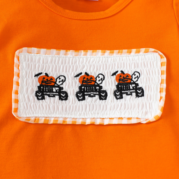 Baby boys Halloween embroidered top&plaid pant set