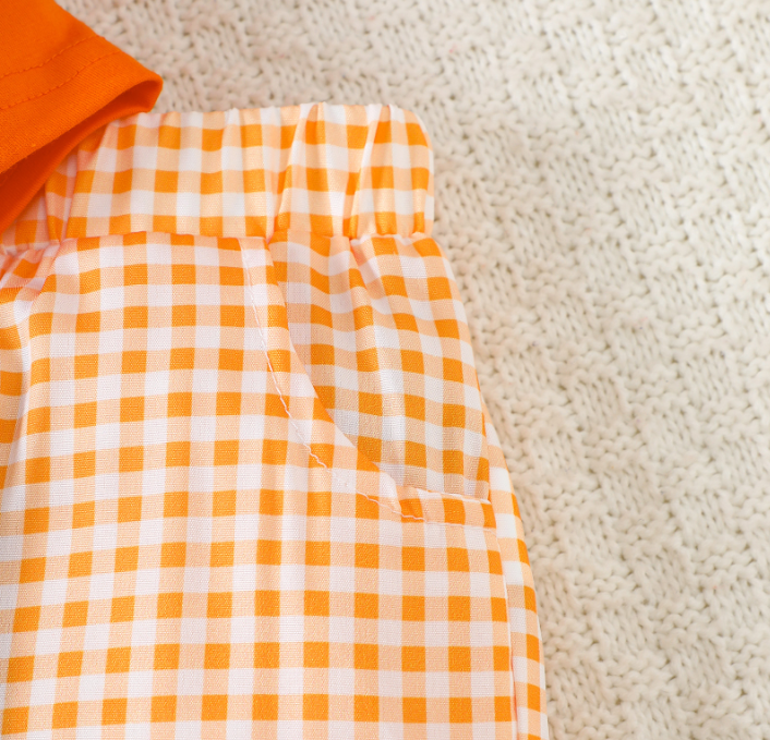 Baby boys Halloween embroidered top&plaid pant set