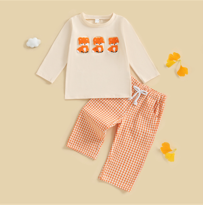 Boys Halloween Pumpkin Embroidered T-shirt&pant set